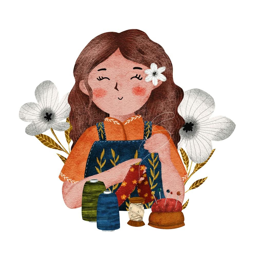 Little Girl In Apron Seamstress illustration