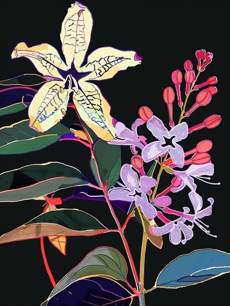 Neon Flowers On Black Lilac 3