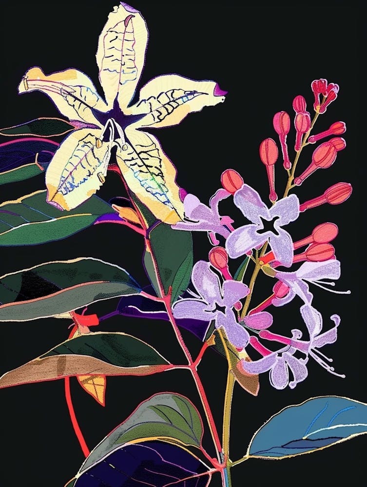 Neon Flowers On Black Lilac 3