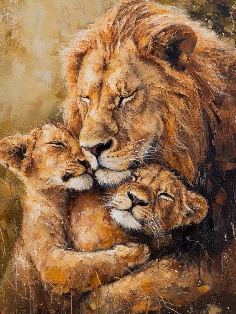 African Lion Family Bonding Acrylic Painting 3