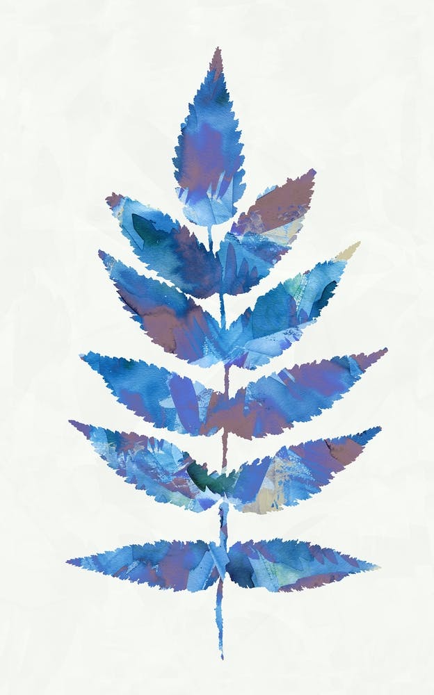 Botanical Watercolour Leave Blue Purple