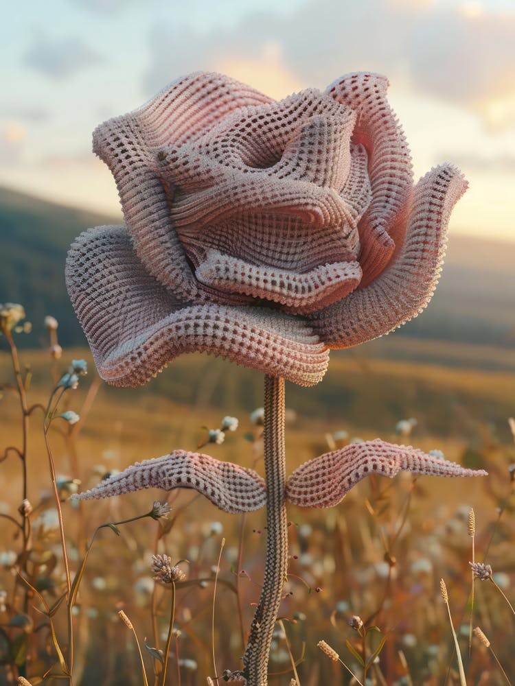 Pink Rose Knitted In Crochet 6