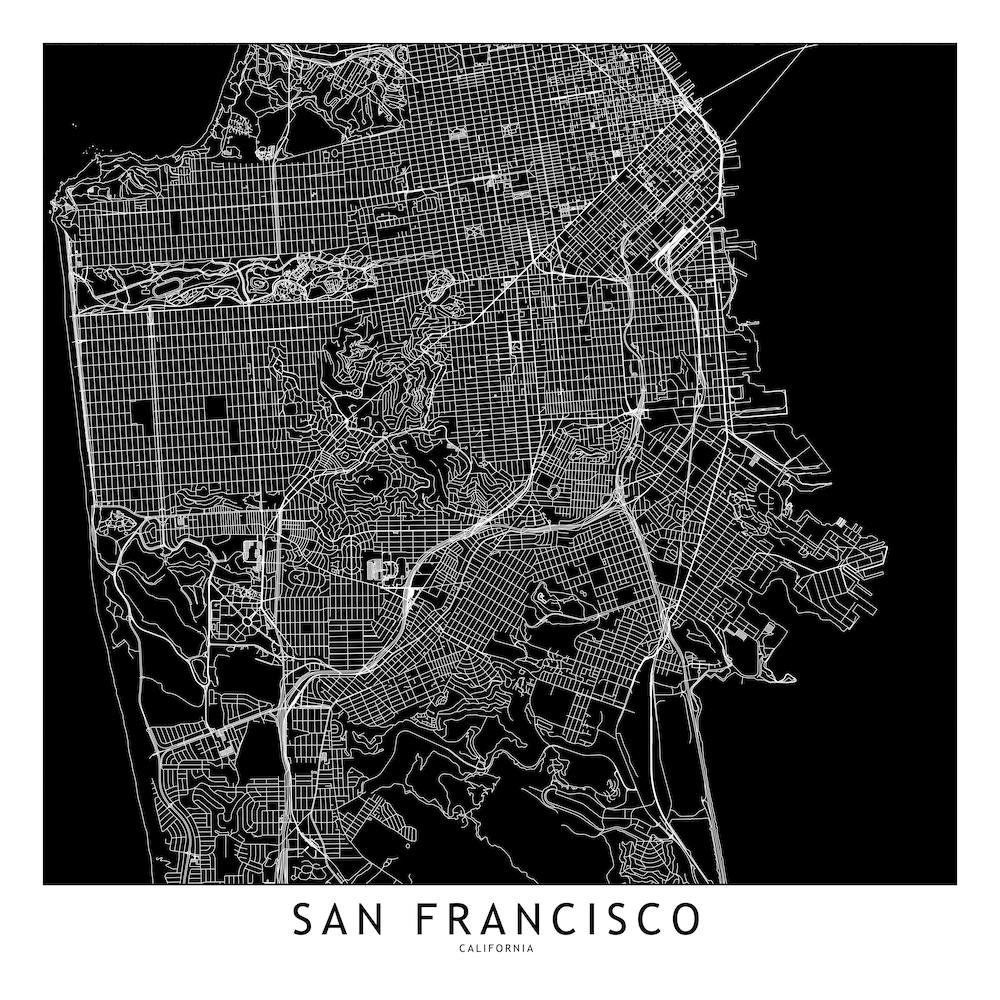 San Francisco Black And White Map Square