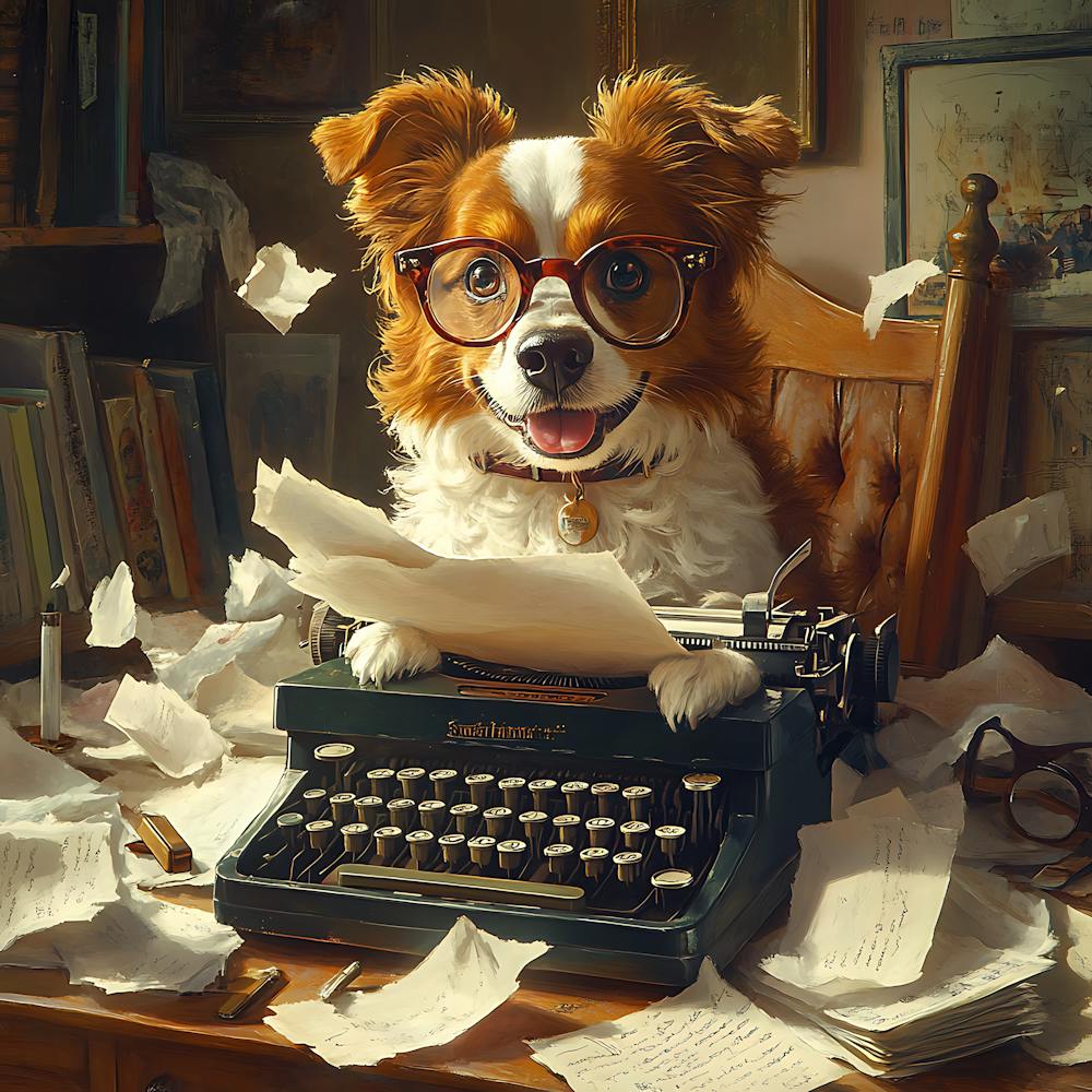 Funny Dog Writer Vintage Art Background 13