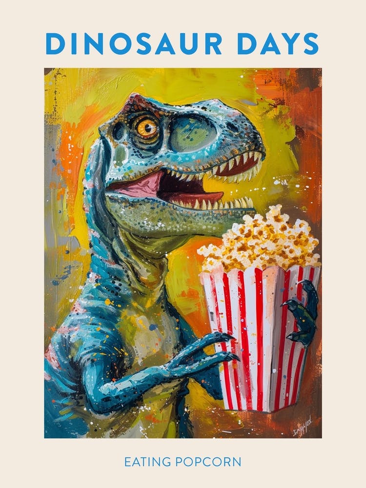 Blue Dinosaur Eating Popcorn 2
