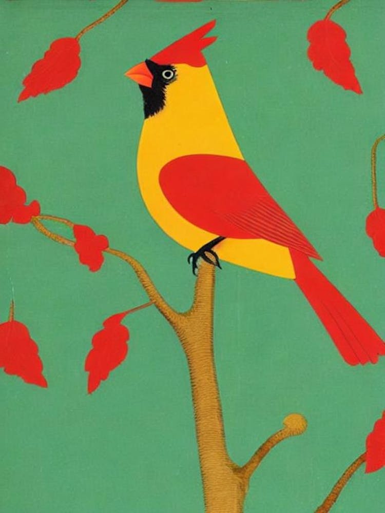 Cardinal Midcentury Illustration Bird