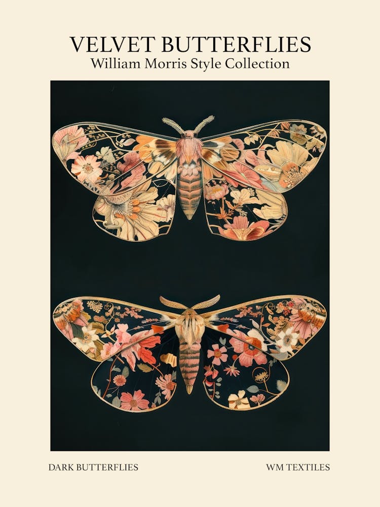 Velvet Butterflies Collection Dark Butterflies William Morris Style 6