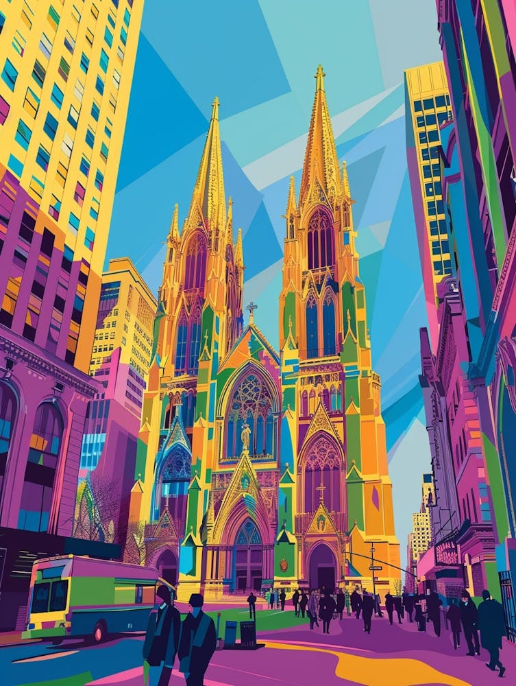 St Patricks Cathedral New York Colourful Silkscreen Illustration 3