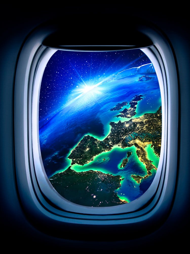 Airplane window with Moon, porthole #8 1