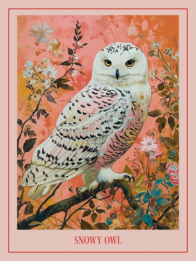 Floral Animal Painting Snowy Owl 2 Poster