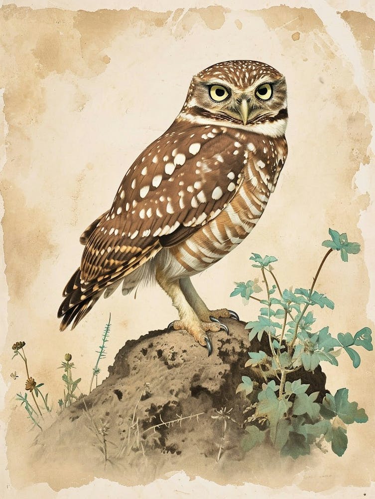 Burrowing Owl Vintage Illustration 5