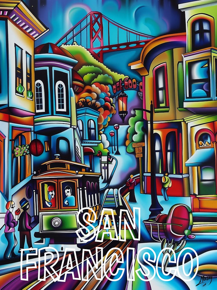 San Francisco Cityscape, Cubism and Surrealism, Typography