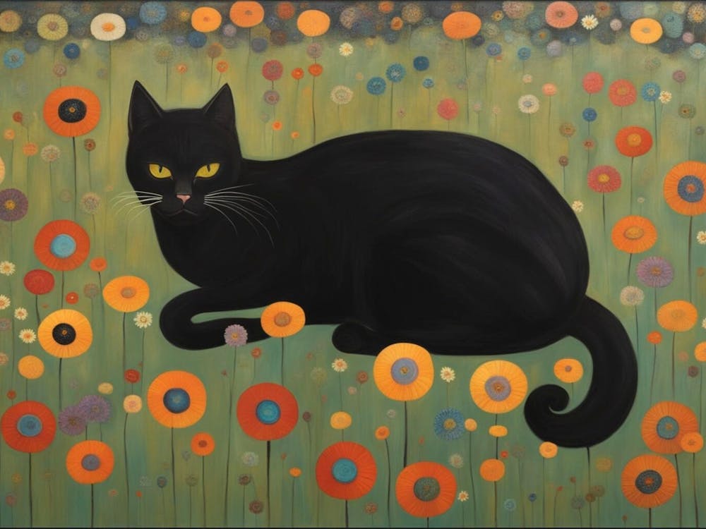 Black Cat In Flowers 2