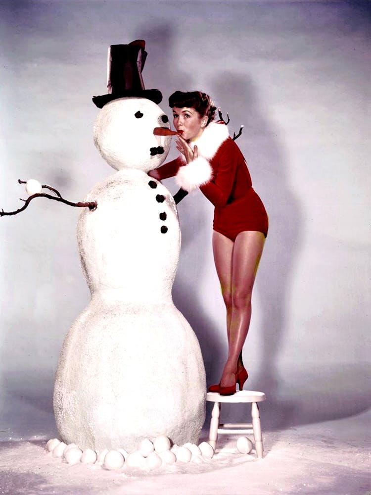 Pin Up Girl And A Tall Snowman