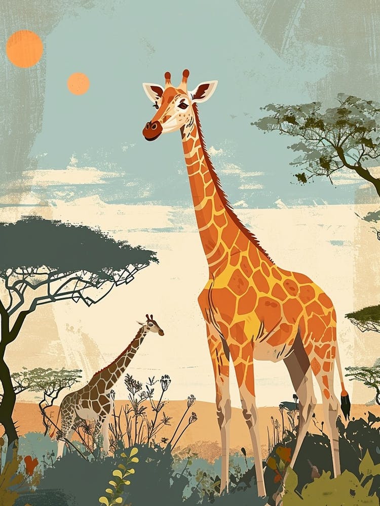 Modern Illustration Of Two Giraffes 6