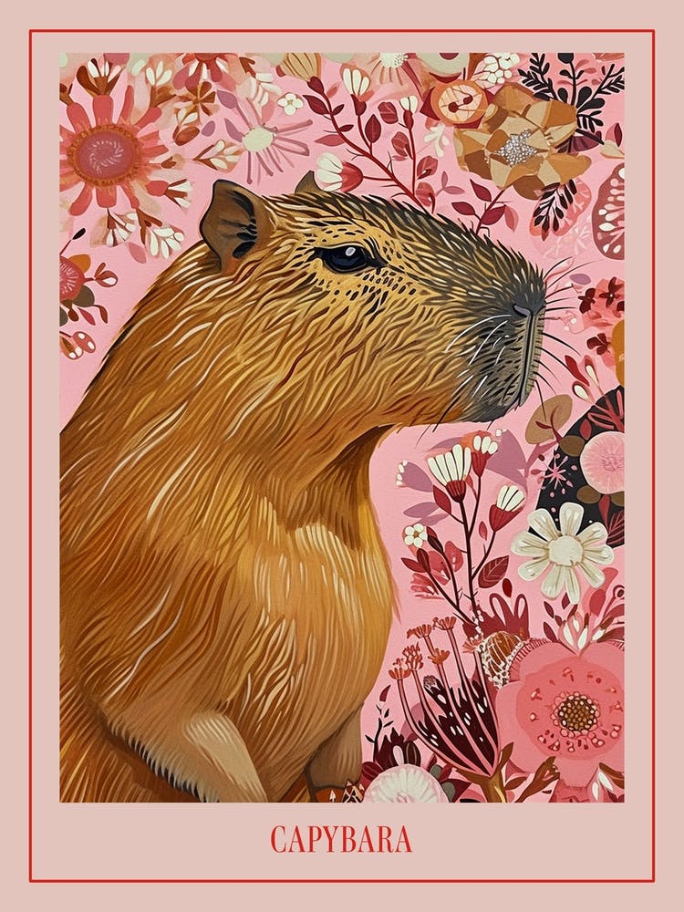 Floral Animal Painting Capybara 2 Poster