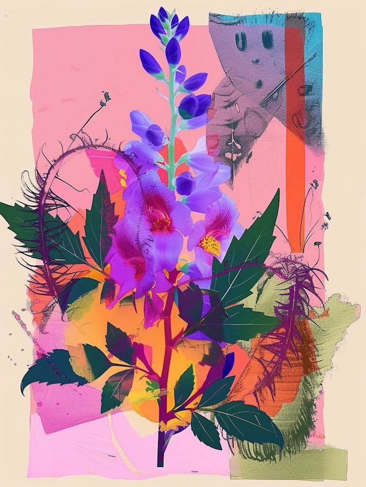 Delphinium 1 Neon Flower Collage