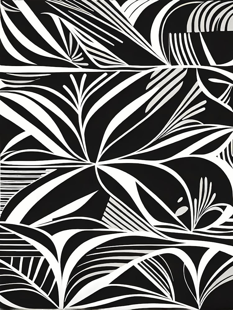 Retro Inspired Linocut Abstract Shapes Black And White Colors art, 226