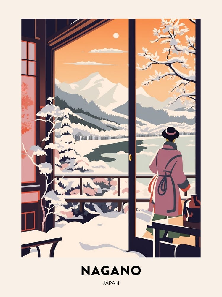 Vintage Winterreiseposter Nagano Japan 1