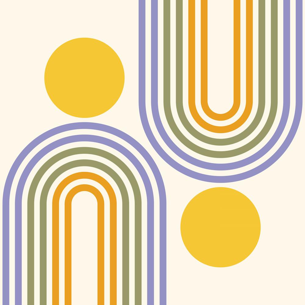 Mid Century Modern Geometric Rainbow And Sun Abstract A9 In Tropical Sage Gold Blue 02