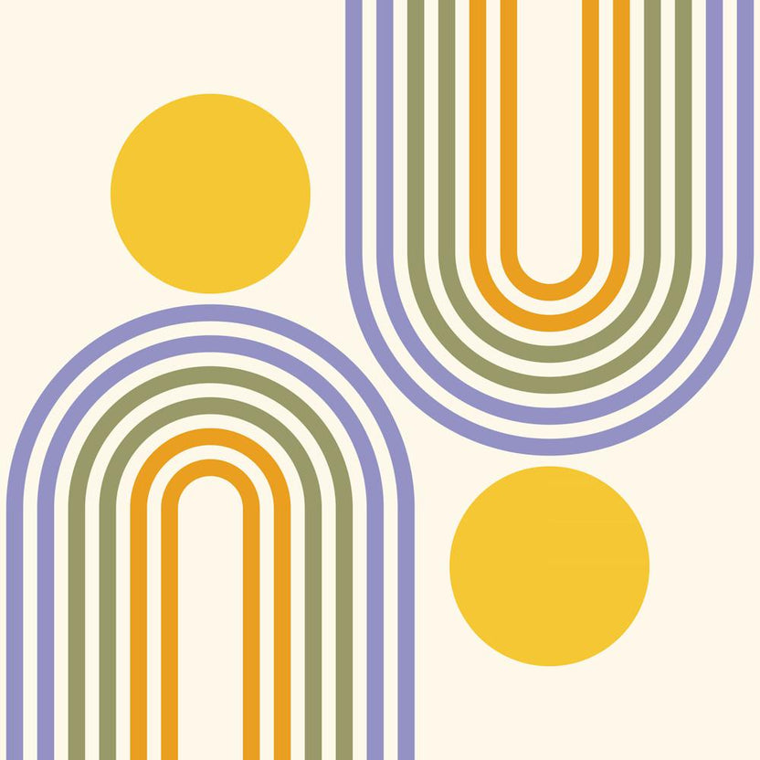 Mid Century Modern Geometric Rainbow And Sun Abstract A9 In Tropical Sage Gold Blue 02