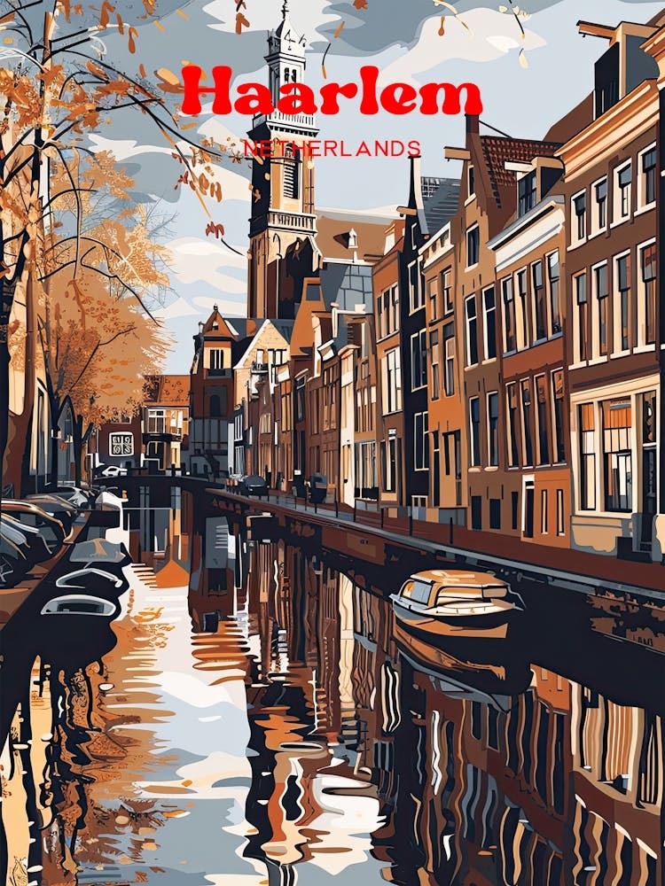 Haarlem Netherlands Boat Ride Art Illustration
