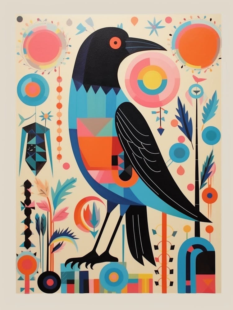 Colourful Scandi Bird Crow 1