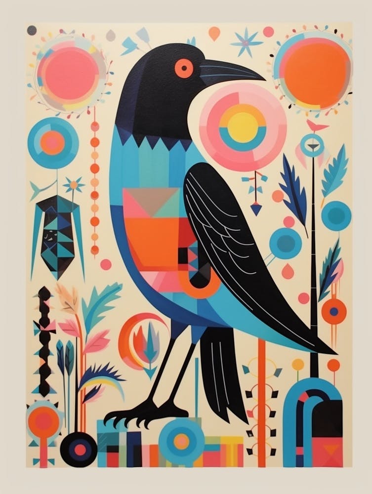 Colourful Scandi Bird Crow 1