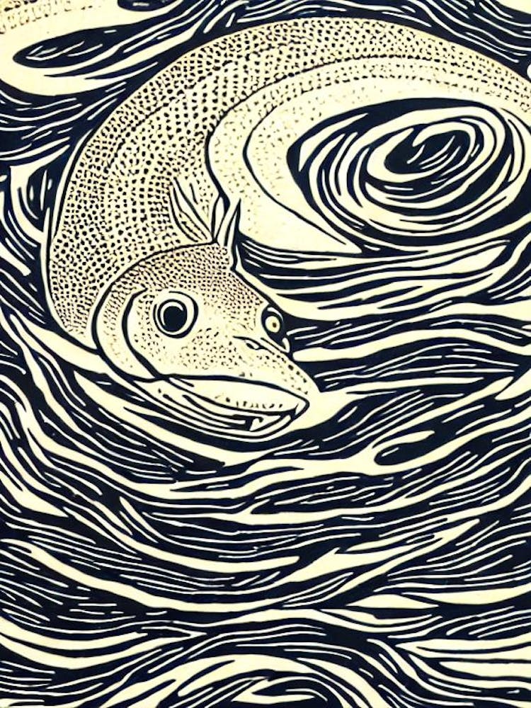 Viper Dogfish Linocut