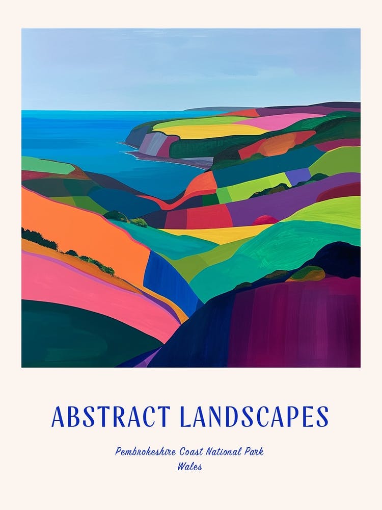 Colourful Abstract Pembrokeshire Coast National Park Wales 1 Poster Blue
