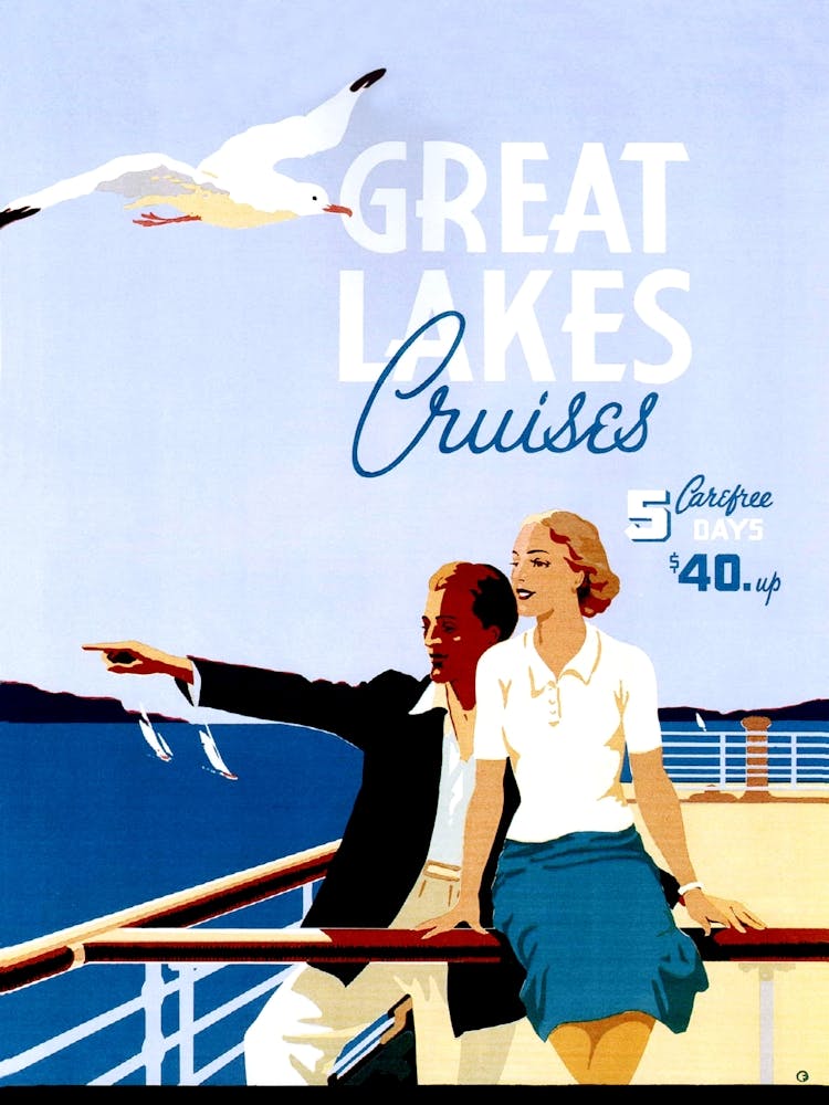 Great Lakes Cruises, Vintage Travel Poster