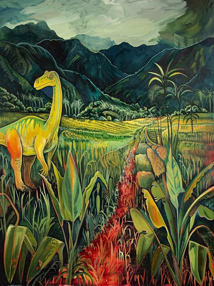Dinosaur In A Field Of Crops Painting 1