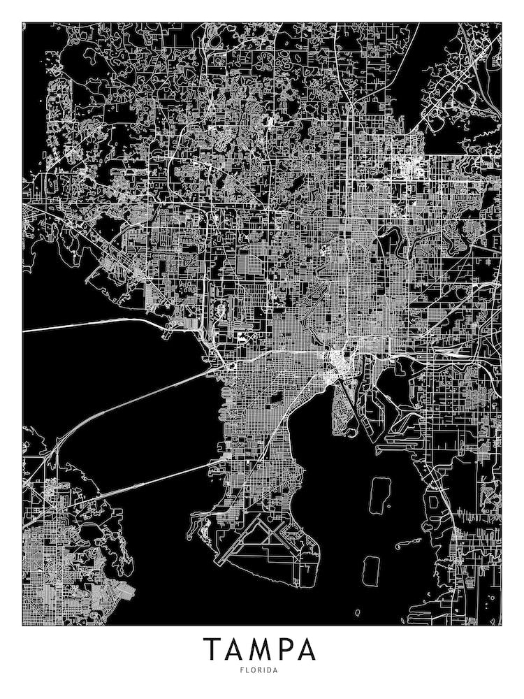 Tampa Black And White Map
