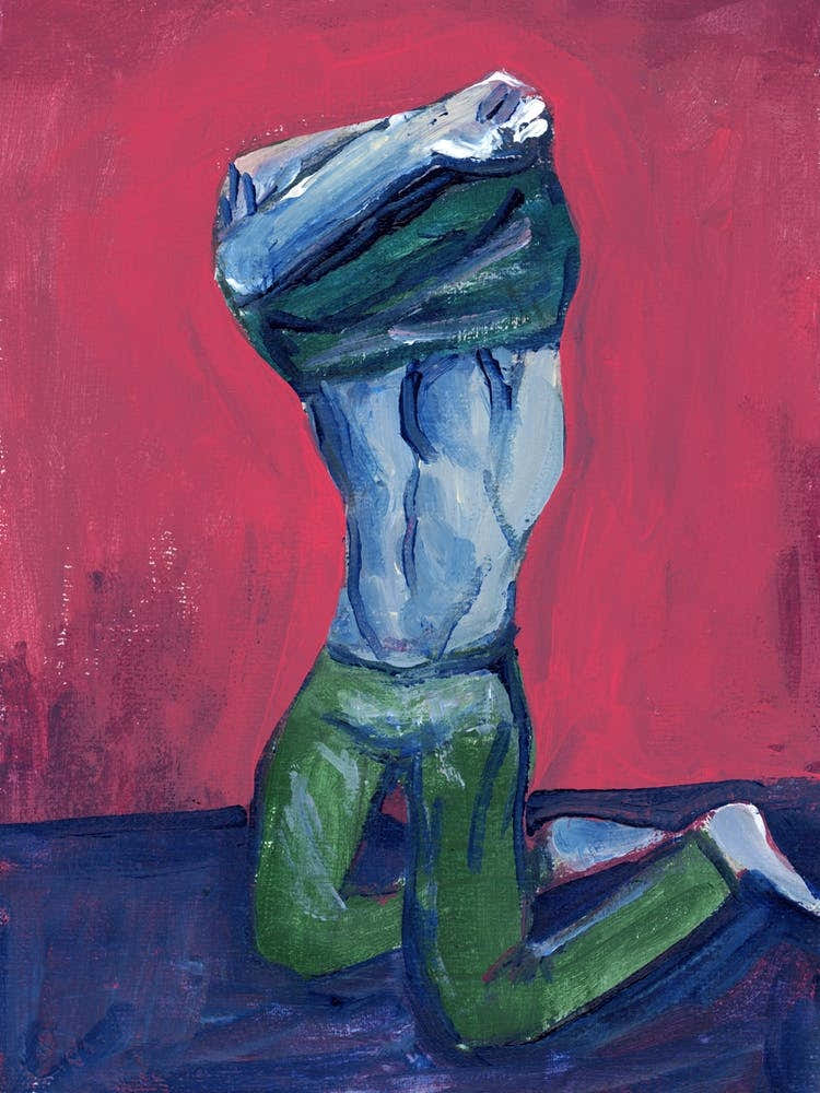 Undressing man homoerotic gay art male nude body man erotic painting bulge