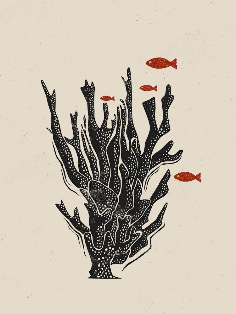 018 Coral & Fishs Linocut