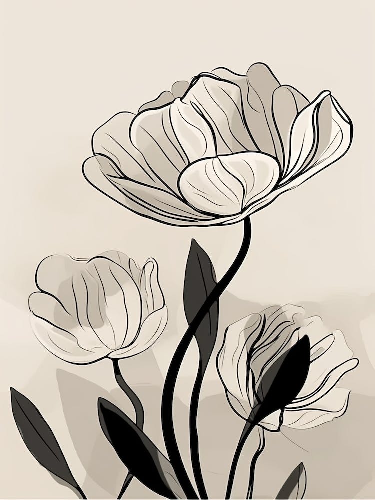 Art Linéaire Tulipes Fleurs Illustration Neutre 10