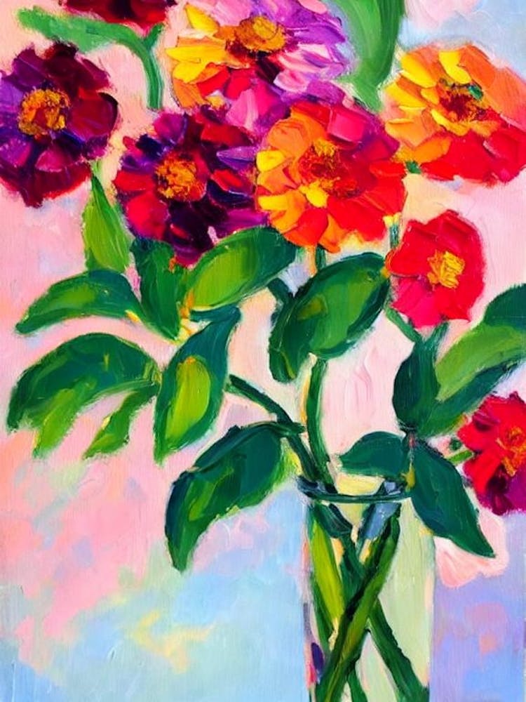 Zinnia Floral Print Abstract Block Colour Flower