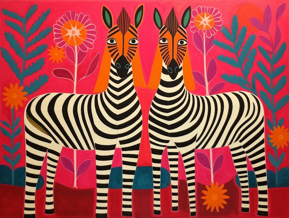 Zebra 2 Folk Style Animal Illustration