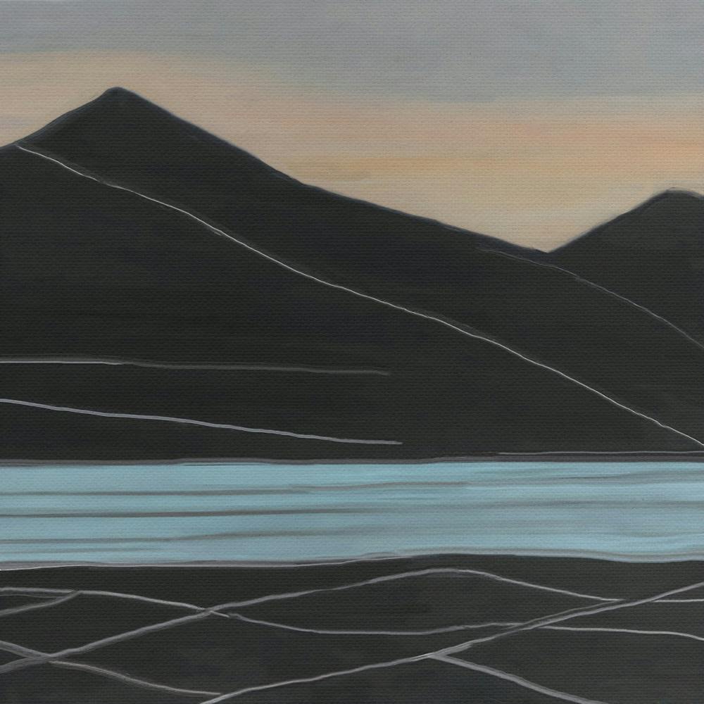 'The Lake At Dusk, Playful Minimal Landscape'