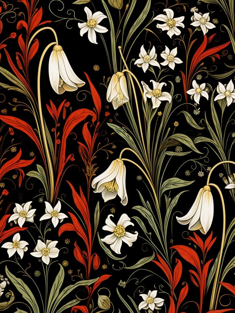 Snowdrop 4 William Morris Style Winter Florals