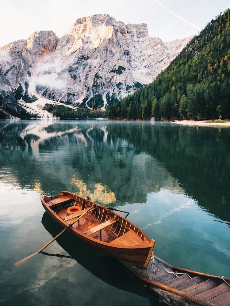 Red Canoe at Lake Braies, Italy