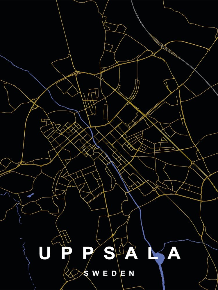 Uppsala Sweden City Map Black and Gold