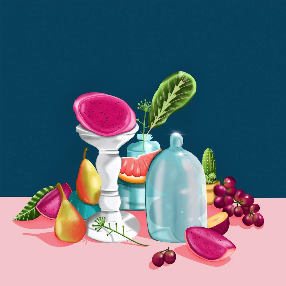 Still Life Fruit And Flowers Square