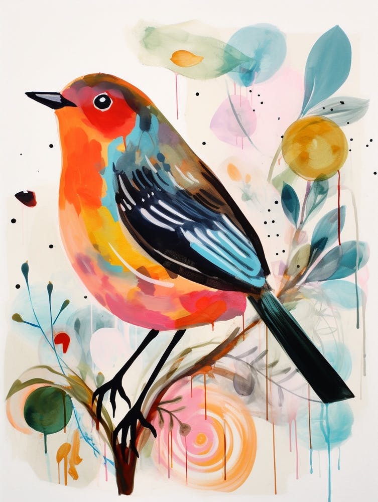 Bird Painting Collage European Robin 4