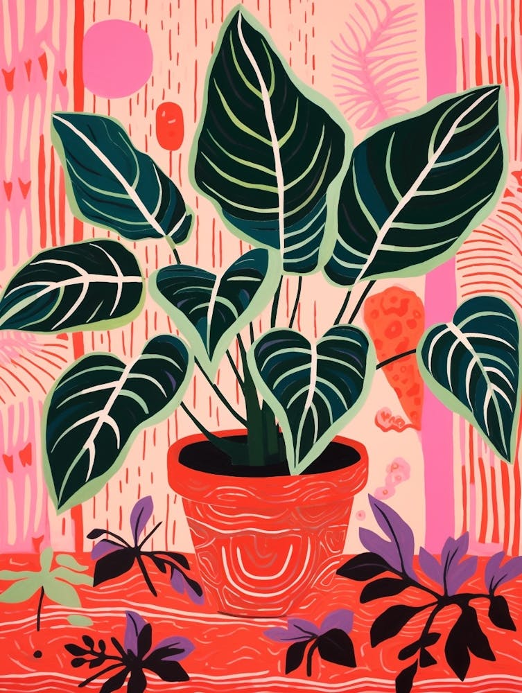 Pink And Red Plant Illustration Calathea 3
