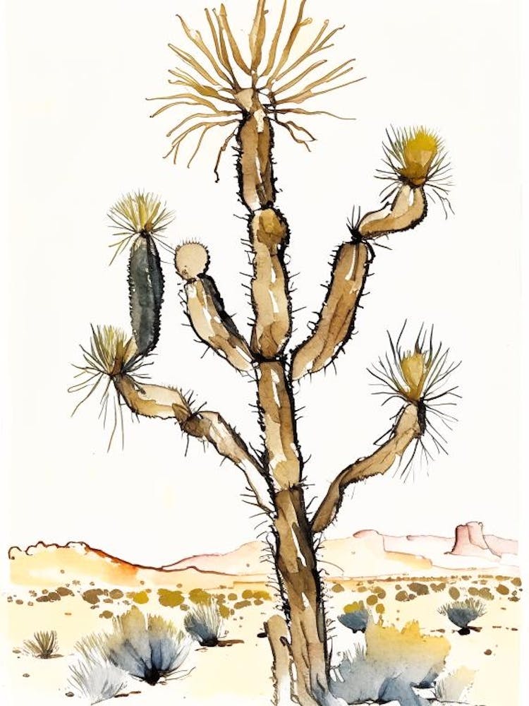 Joshua Trees In Mojave Desert Minimilist Watercolour  (4)