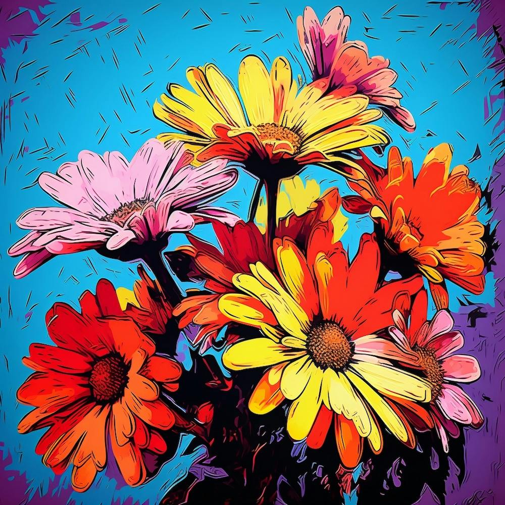 Andy Warhol Style Pop Art Flowers Asters 1 Square
