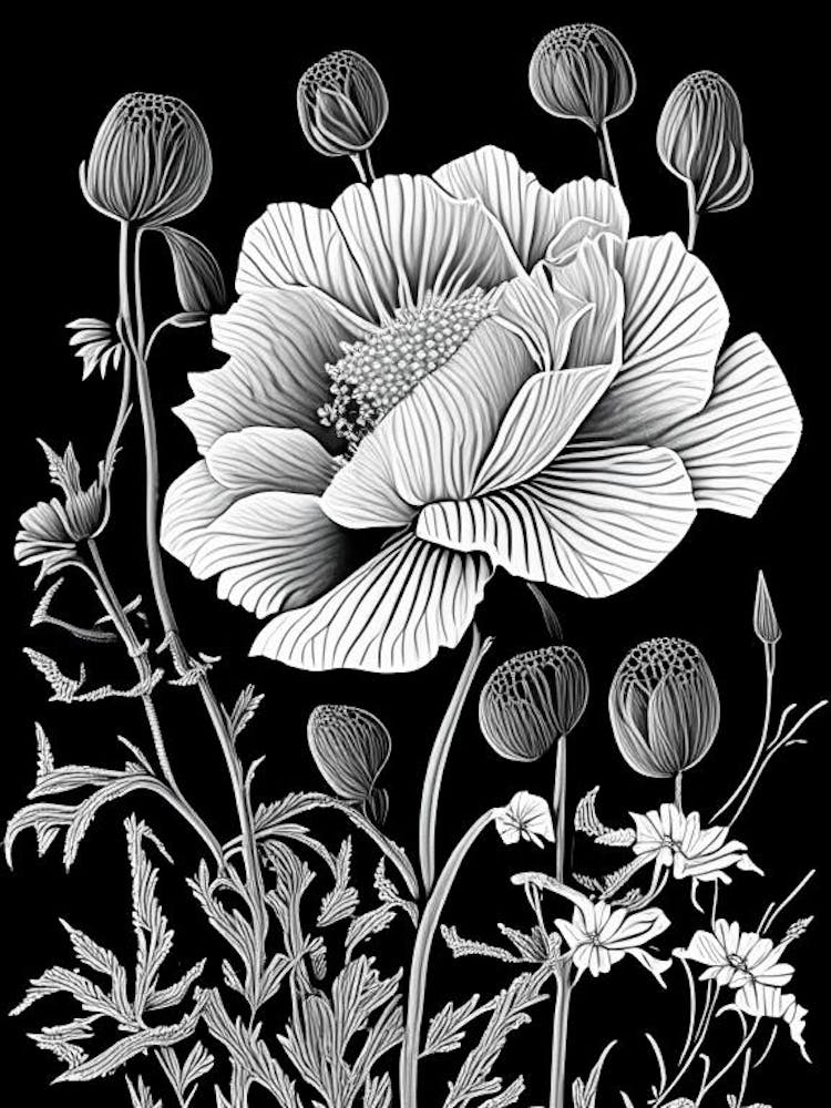 Matilija Poppy Wildflower Linocut 2