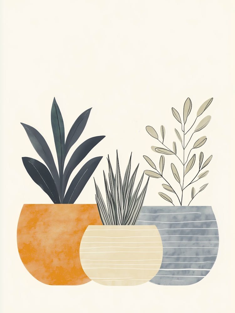 Three Potted Plants