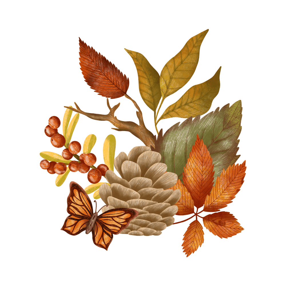 Pinecone with autumn leaves